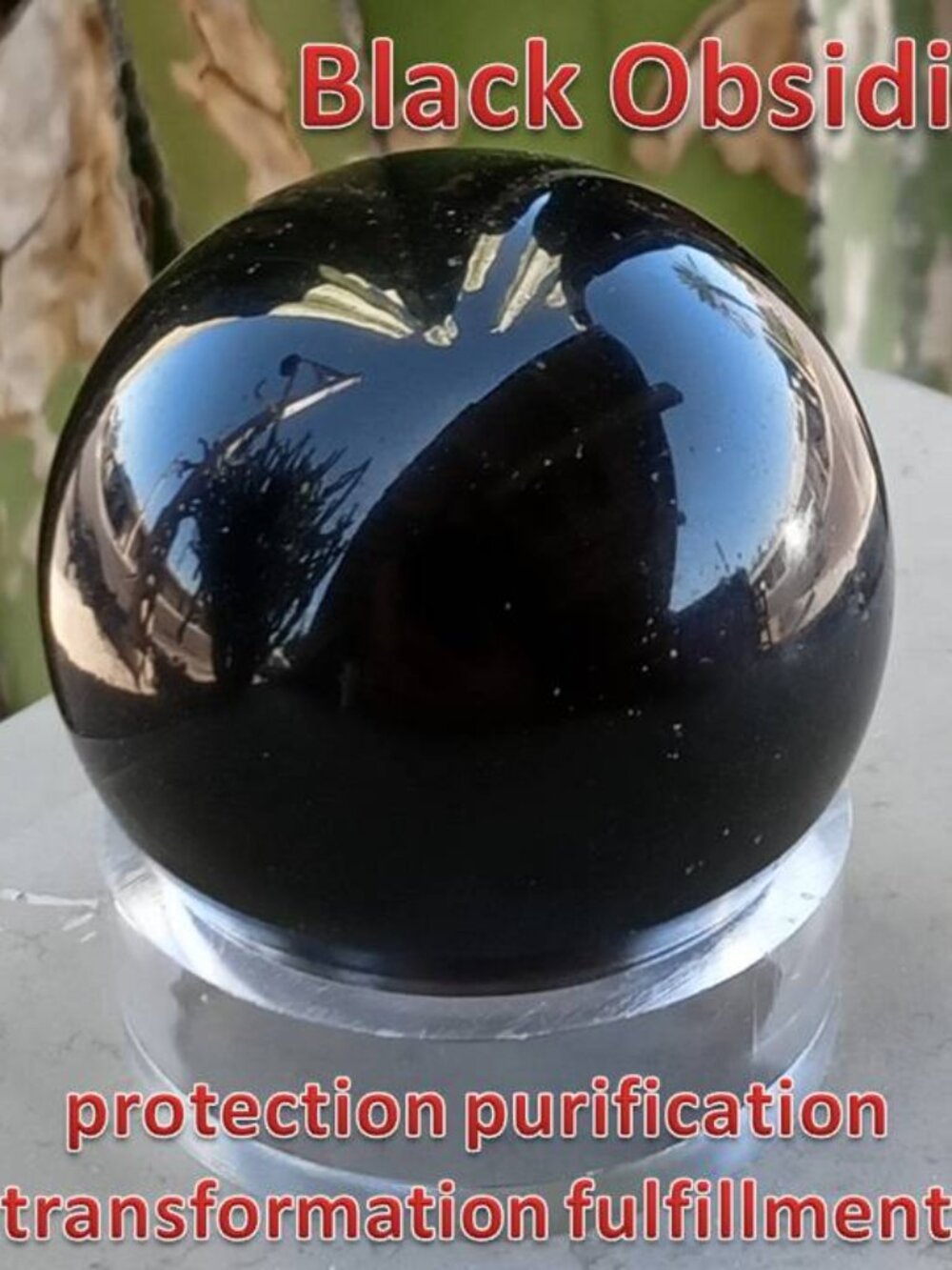 black obsidian SPHERE crystal rock : protection transformation 02